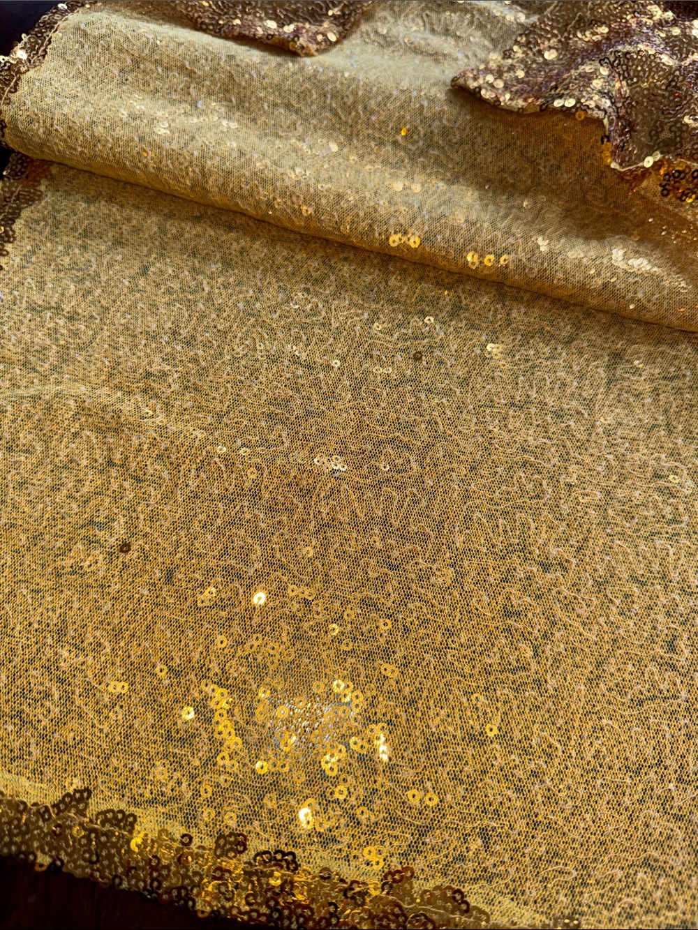 Gold Sequin Table Runner 108” x 12” Never Used - Picture 3 of 3